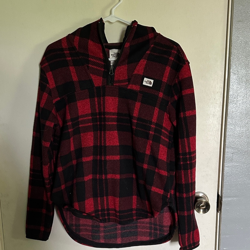 The North Face women’s Red and Black Plaid Zip-Up Hoodie